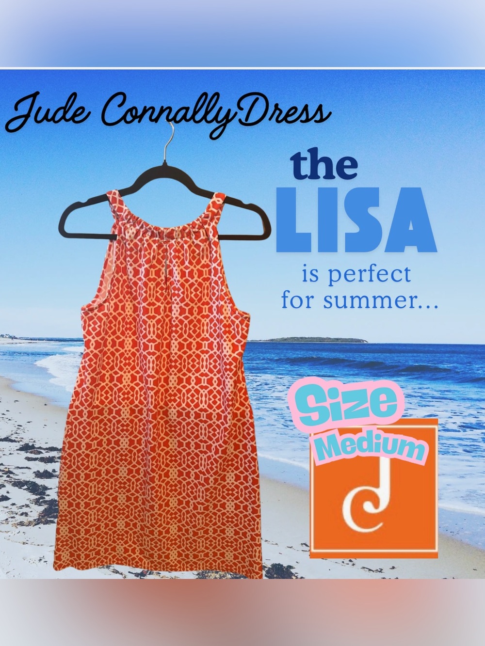 Jude Connally orange and White Lisa Sleeveless  Shift Dress, size medium